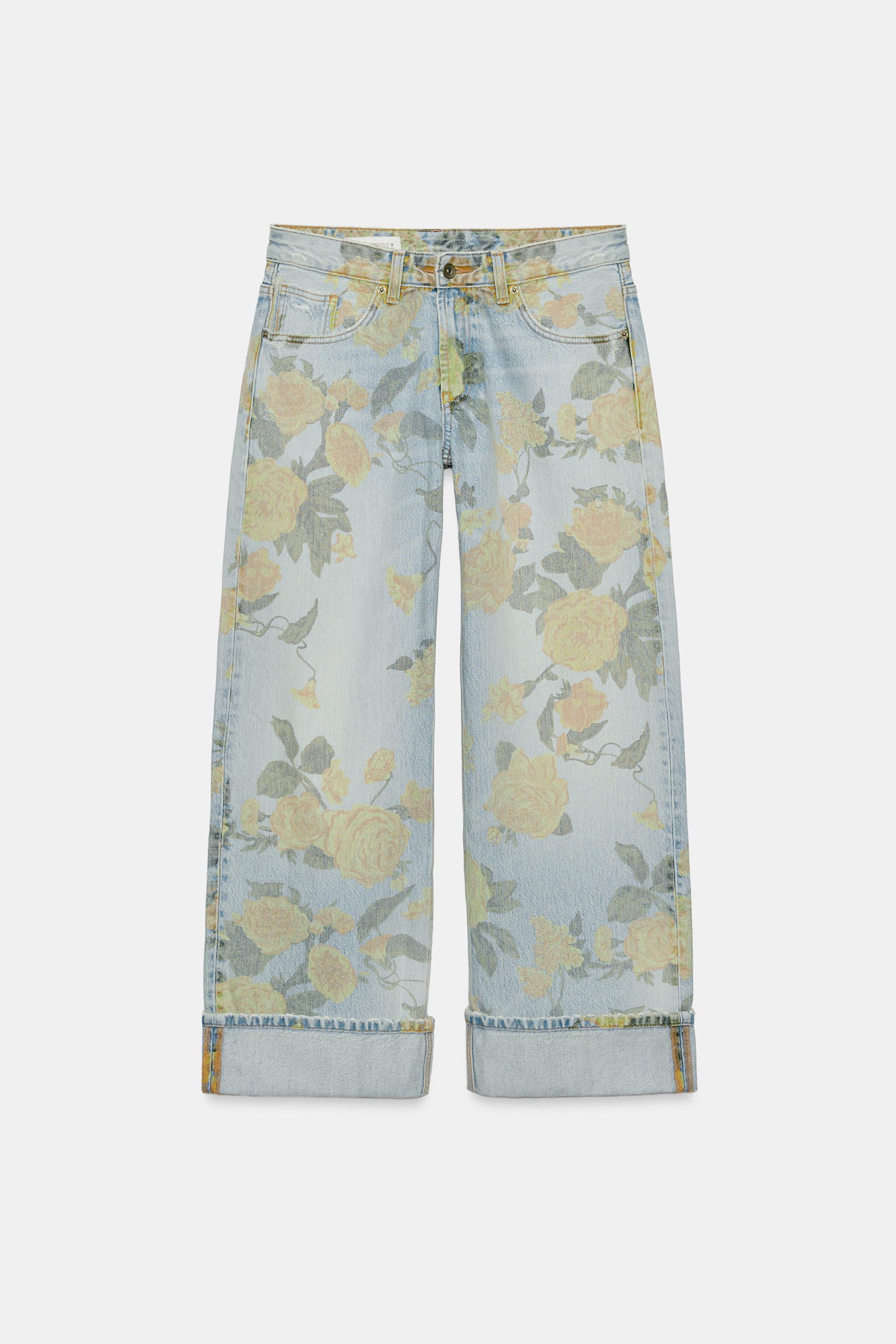TRF LOW RISE LOOSE FIT PRINTED FOLDED JEANS